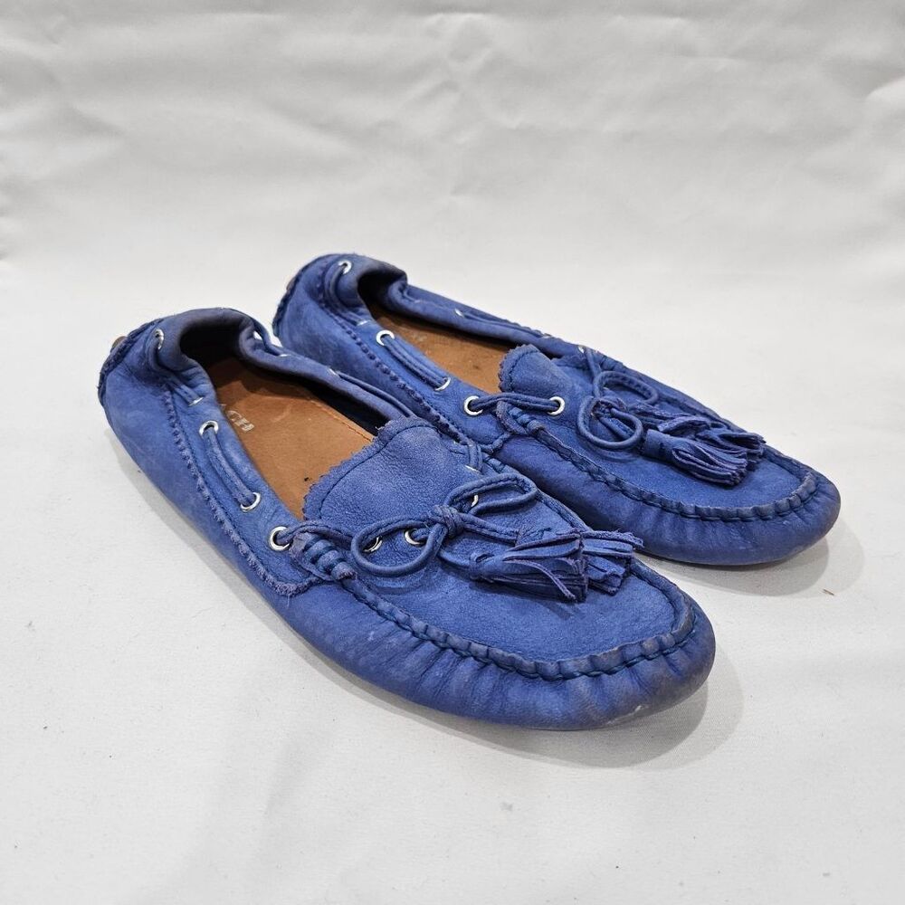 Coach Nadia Blue Nubuck Leather Tassel Driving Moccasins Loafers Women's 7B